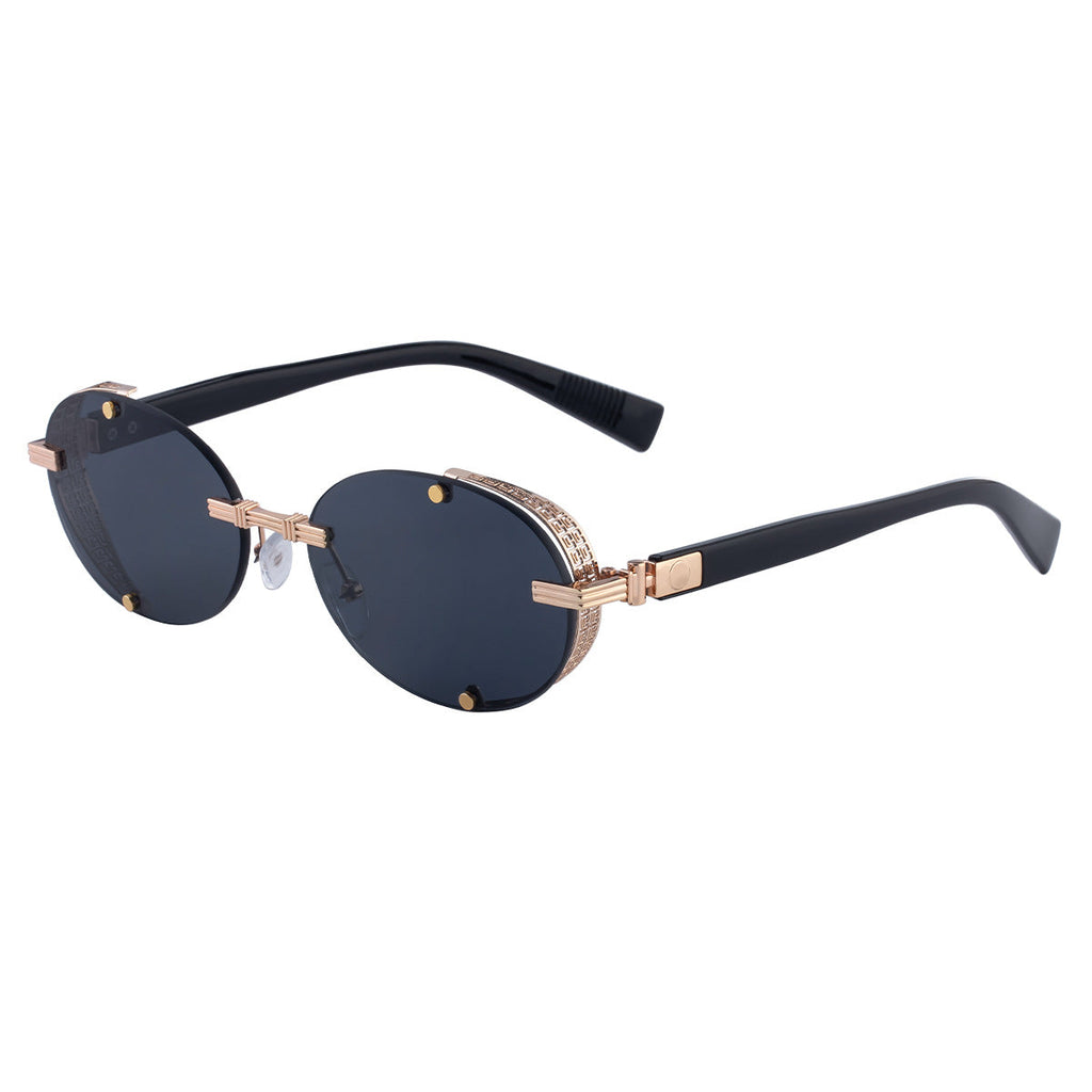 Retro Oval Frameless Sunglasses – Punk Street-Style Fashion Shades for Men & Women