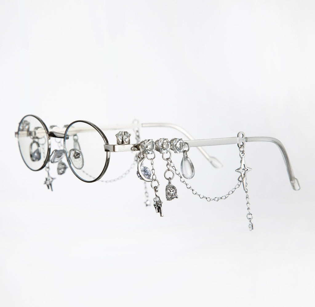 Star Diamond Oval Glasses for Women – Anti-Blue Light Fashion Eyewear with Chain