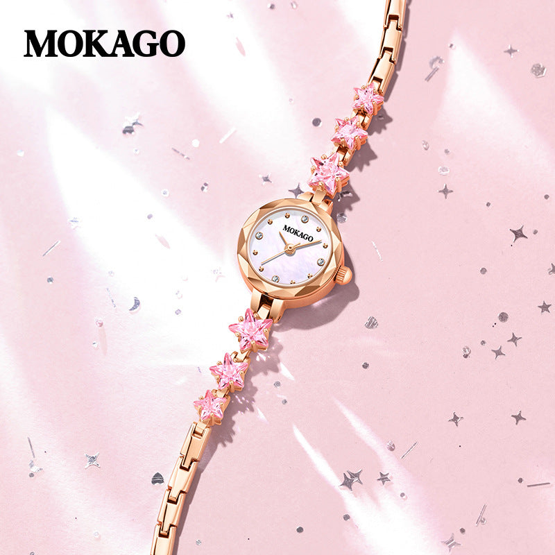 MOKAGO Luxury Women’s Crystal Bracelet Watch – Small Round Dial Quartz Timepiece