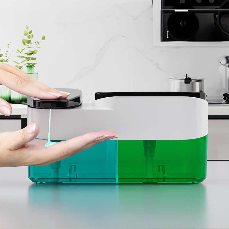 Manual Kitchen Soap Dispenser with Sponge Holder – 1000ml ABS Push Press Box