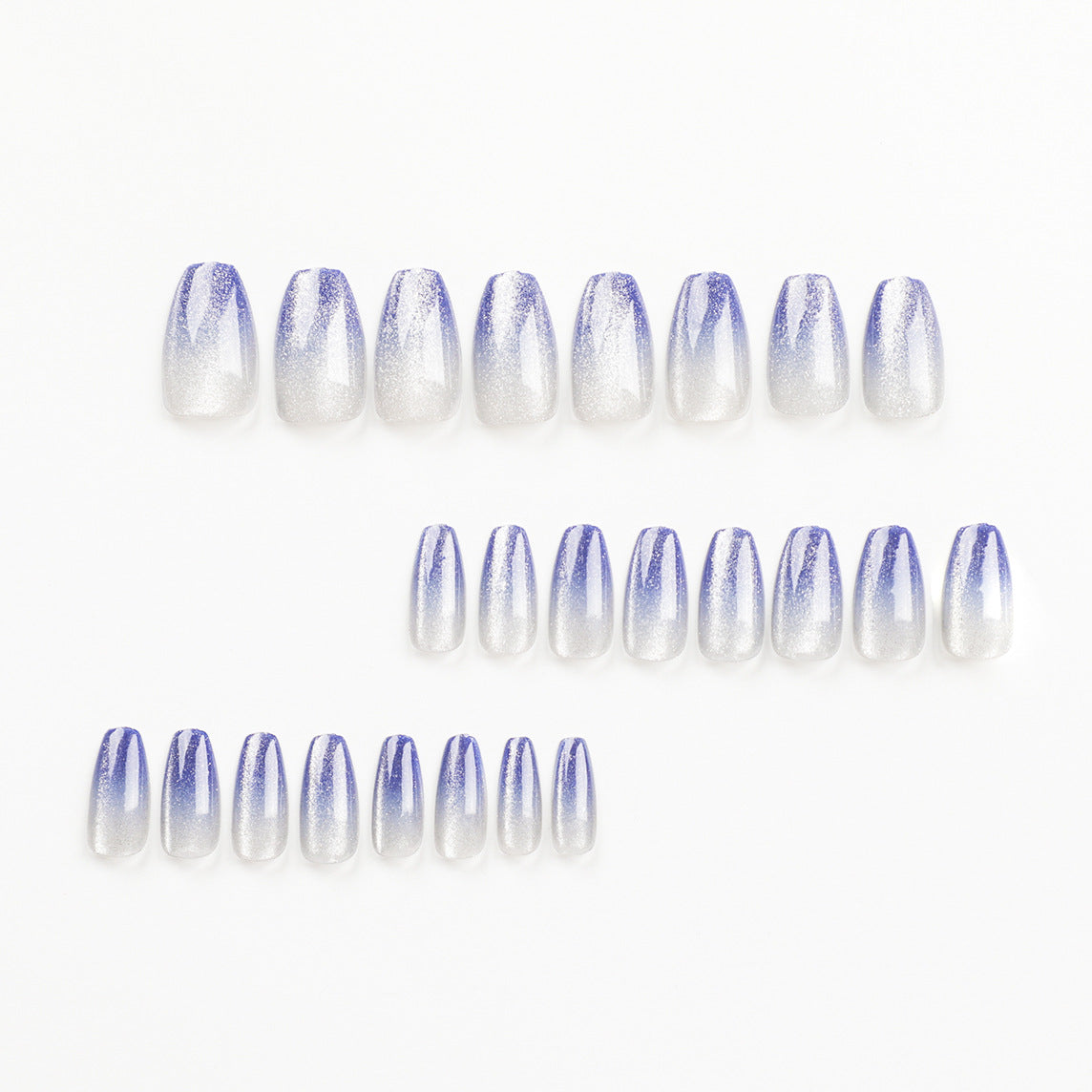 Blue Glitter Gradient Press-On Nails – Medium Coffin Shape, Glossy Finish, Glue-On