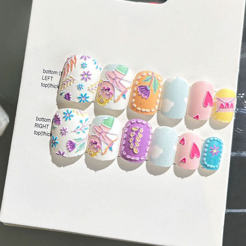 Wearable Embossed Short Bride Nail Art – Finished 3D False Nail Stickers