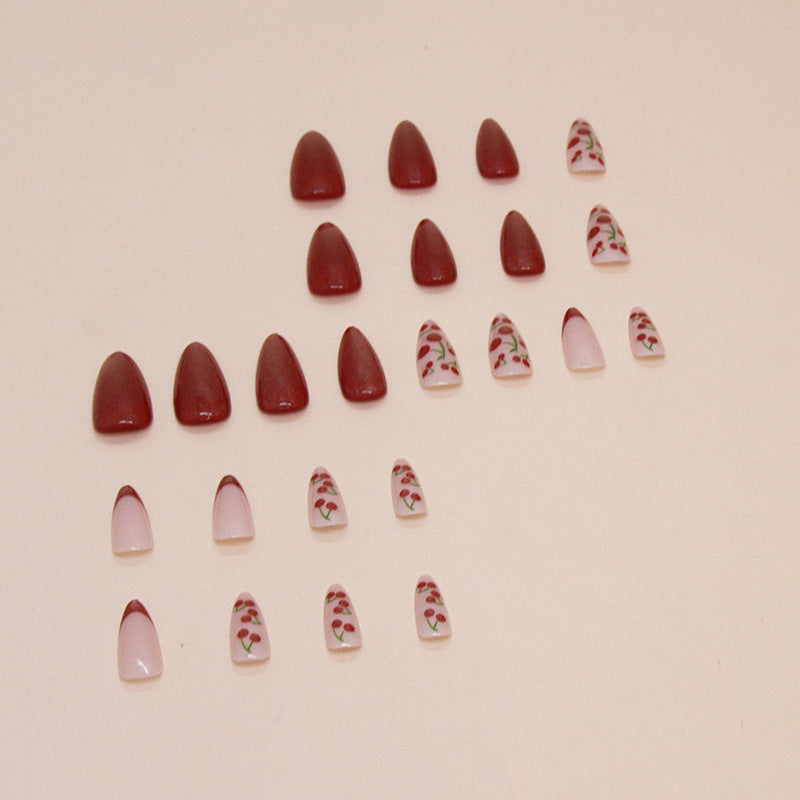 Cherry Red Cat Eye False Nails – Almond Shape, Wearable French Tips