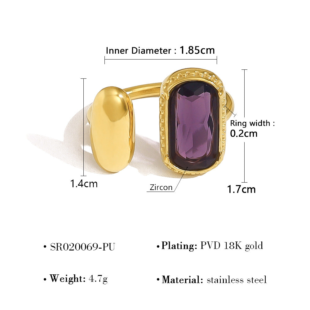 Gold Oval Zircon Ring for Women – Retro Geometric Stainless Steel Adjustable Jewelry