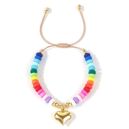 Rainbow Beaded Bracelet for Women – Handwoven Soft Pottery Love Charm Jewelry