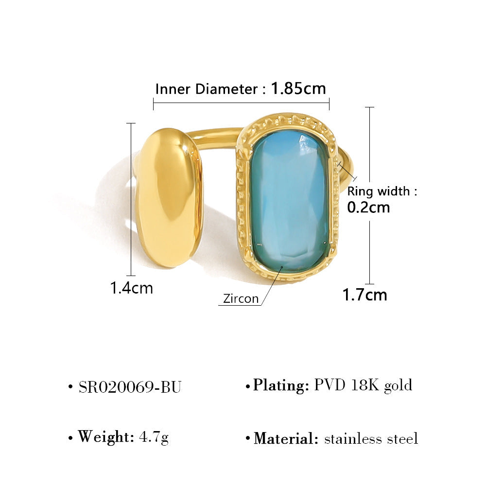 Gold Oval Zircon Ring for Women – Retro Geometric Stainless Steel Adjustable Jewelry