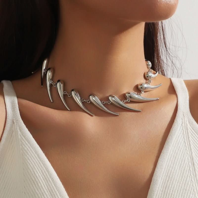 Silver Water Drop Geometric Pendant Necklace