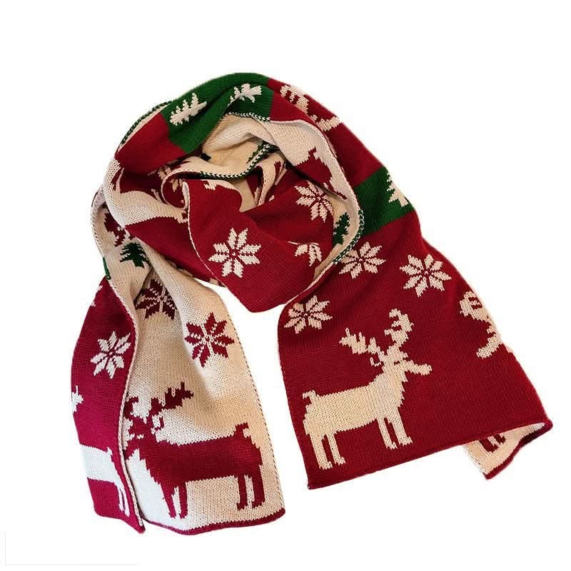Christmas Elk Knitted Wool Scarf for Women