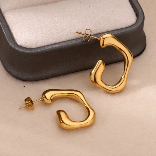 Gold Abstract Stainless Steel Earrings for Women – Irregular Lightweight Luxury Jewelry