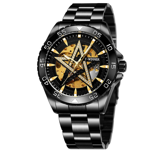 T-Winner Automatic Skeleton Watch – Five-Pointed Star Design Men’s Mechanical Timepiece