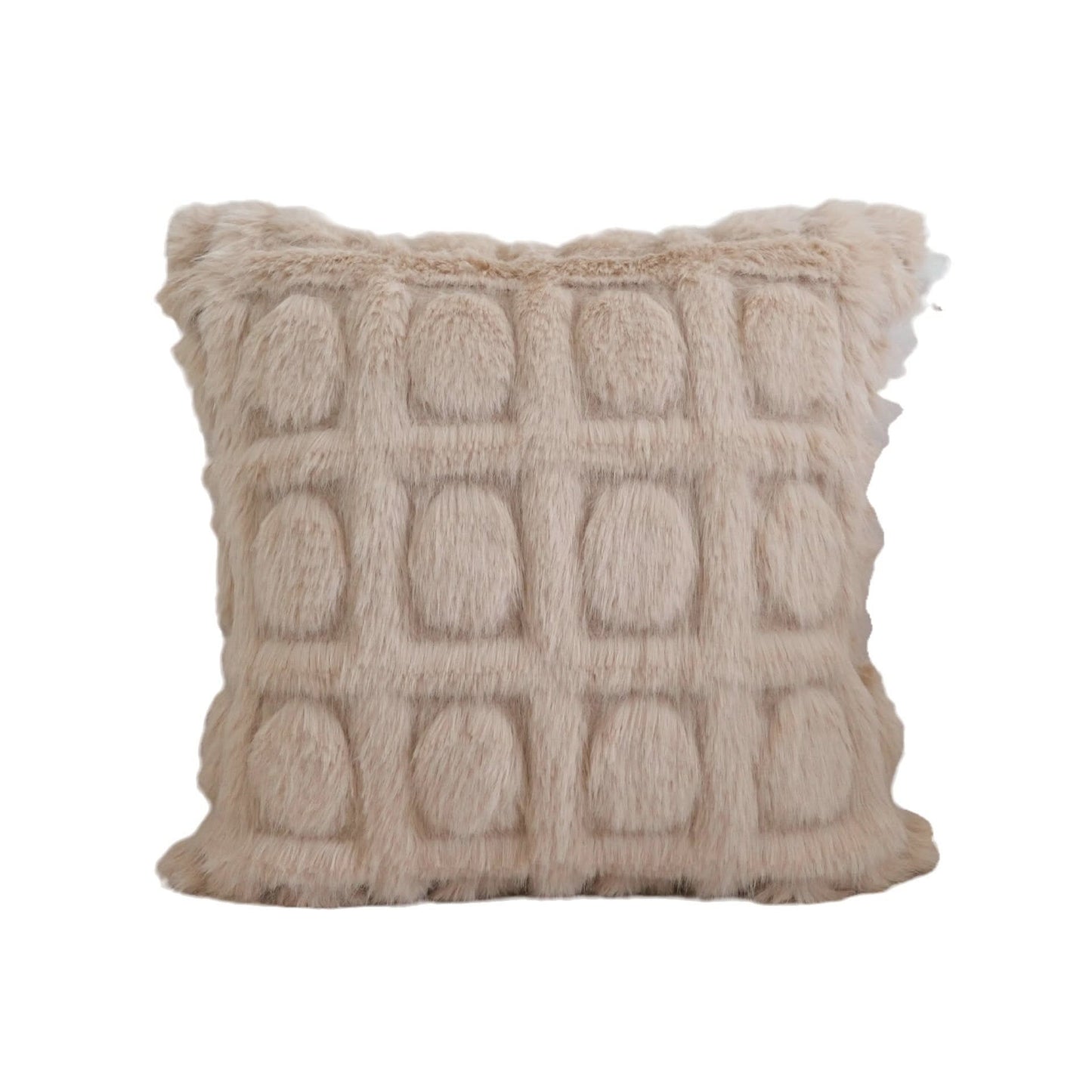 Cream Imitation Mink Pillow Cover - Light Luxury Plush Cushion