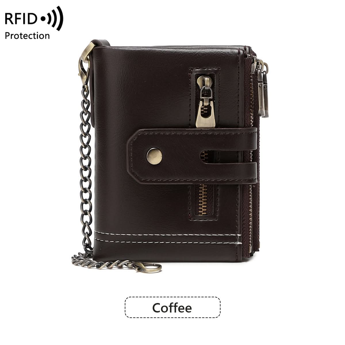 Men’s RFID-Blocking Leather Wallet – Trifold Design with Coin Pocket