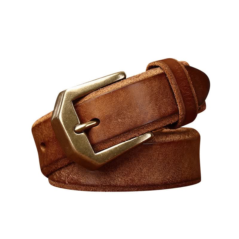 Men’s Vintage Thick Leather Belt – Copper Buckle