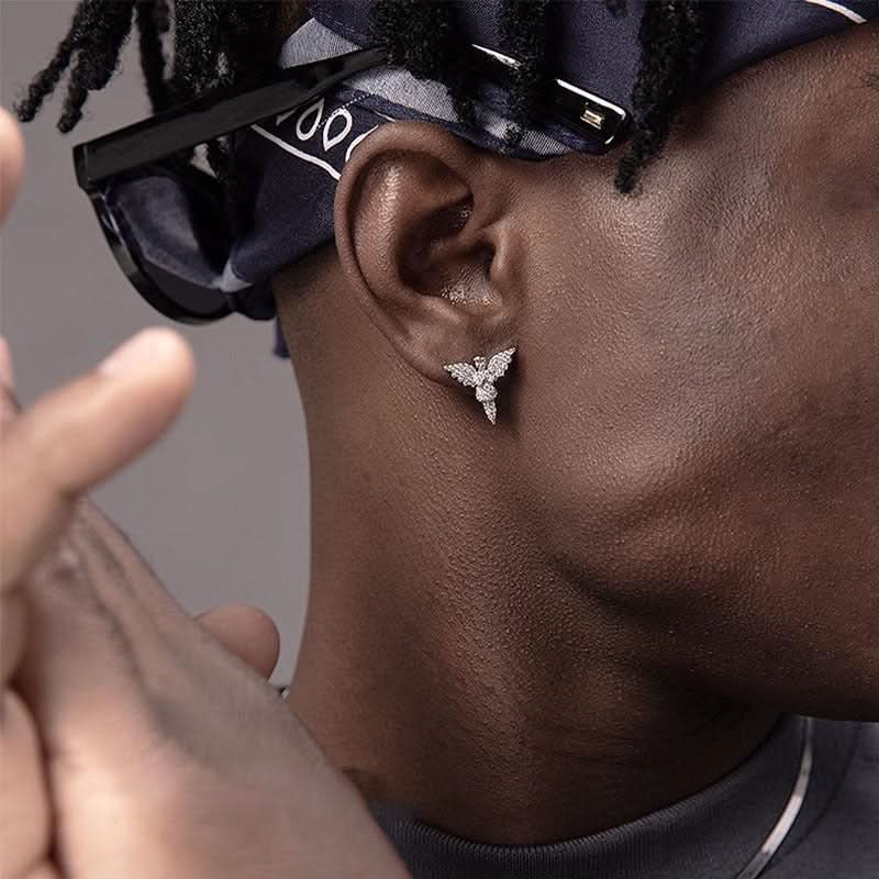 Men's Angel Wing Diamond Earrings, Hip-Hop Style