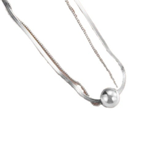 Double Layer Titanium Steel Necklace – Elegant Ball Pendant Clavicle Chain for Women