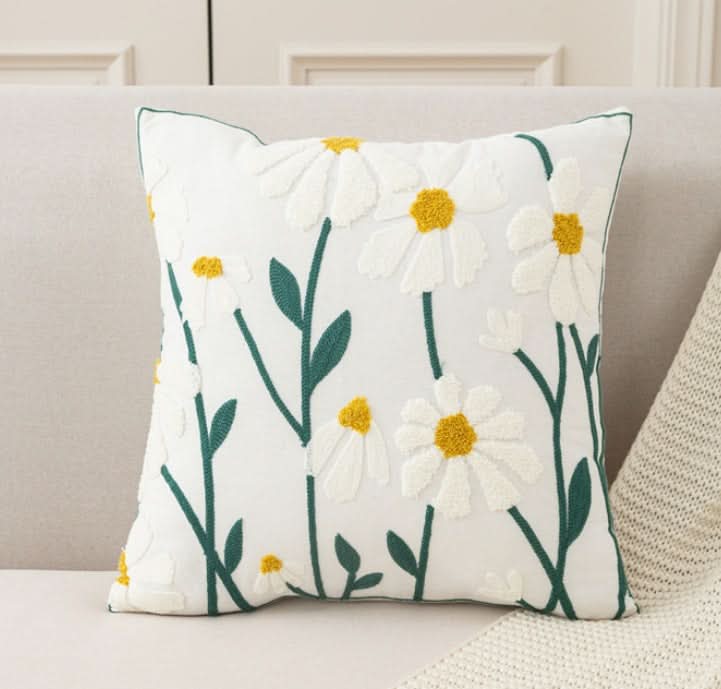 Pastoral Style Embroidered Flower Pillowcase