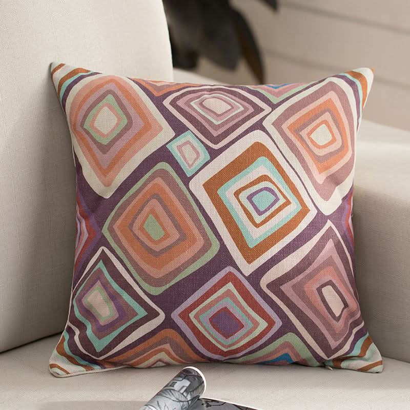 1 pc Mediterranean Sofa Cushion – Blue Square Pattern, Jacquard Cotton & Linenow