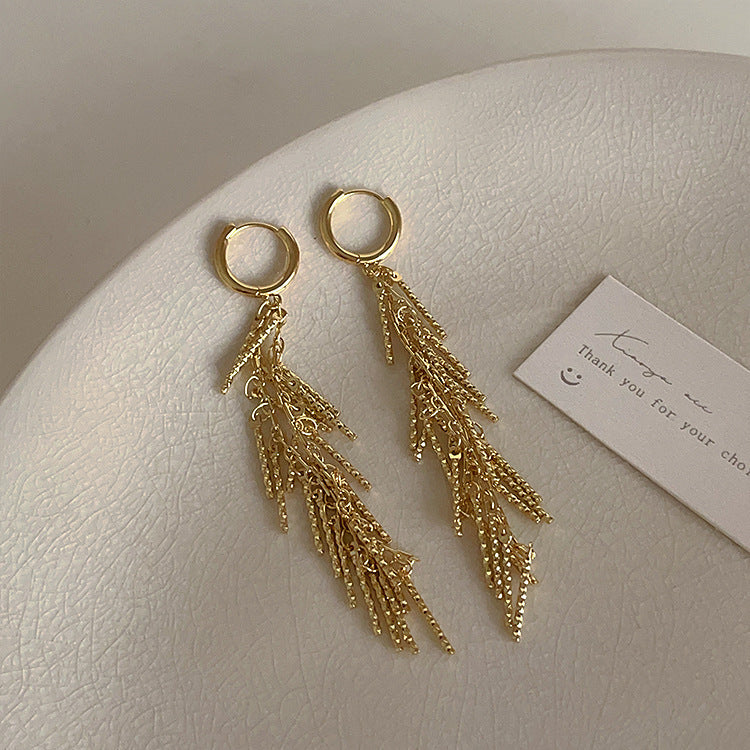 Women’s Tassel Drop Earrings – Long Silver & Gold Wave Design