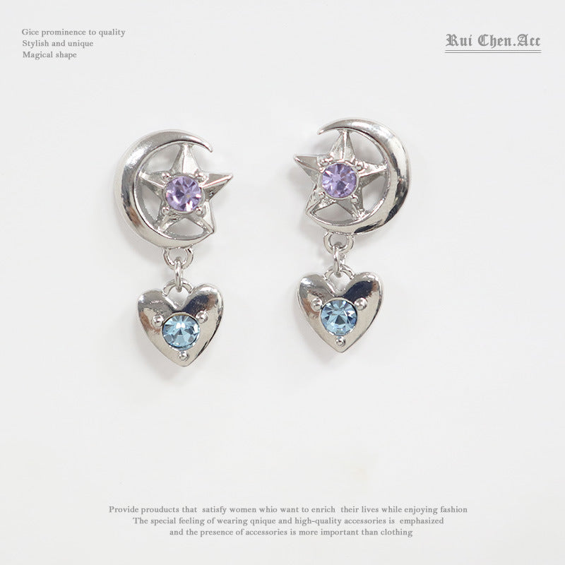 Sailor Moon Star Earrings – Cool Heart & Five-Pointed Star Clip-On Jewelry for Women