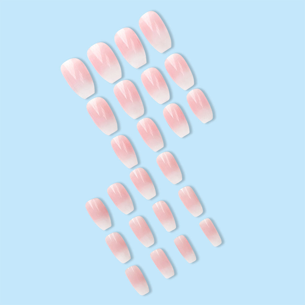 Ice Transparent Ombre Press-On Nails – Medium Square Soft Pink Acrylic Nail Set