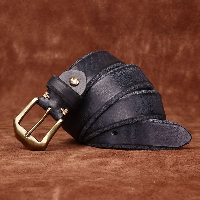 Men’s Vintage Thick Leather Belt – Copper Buckle