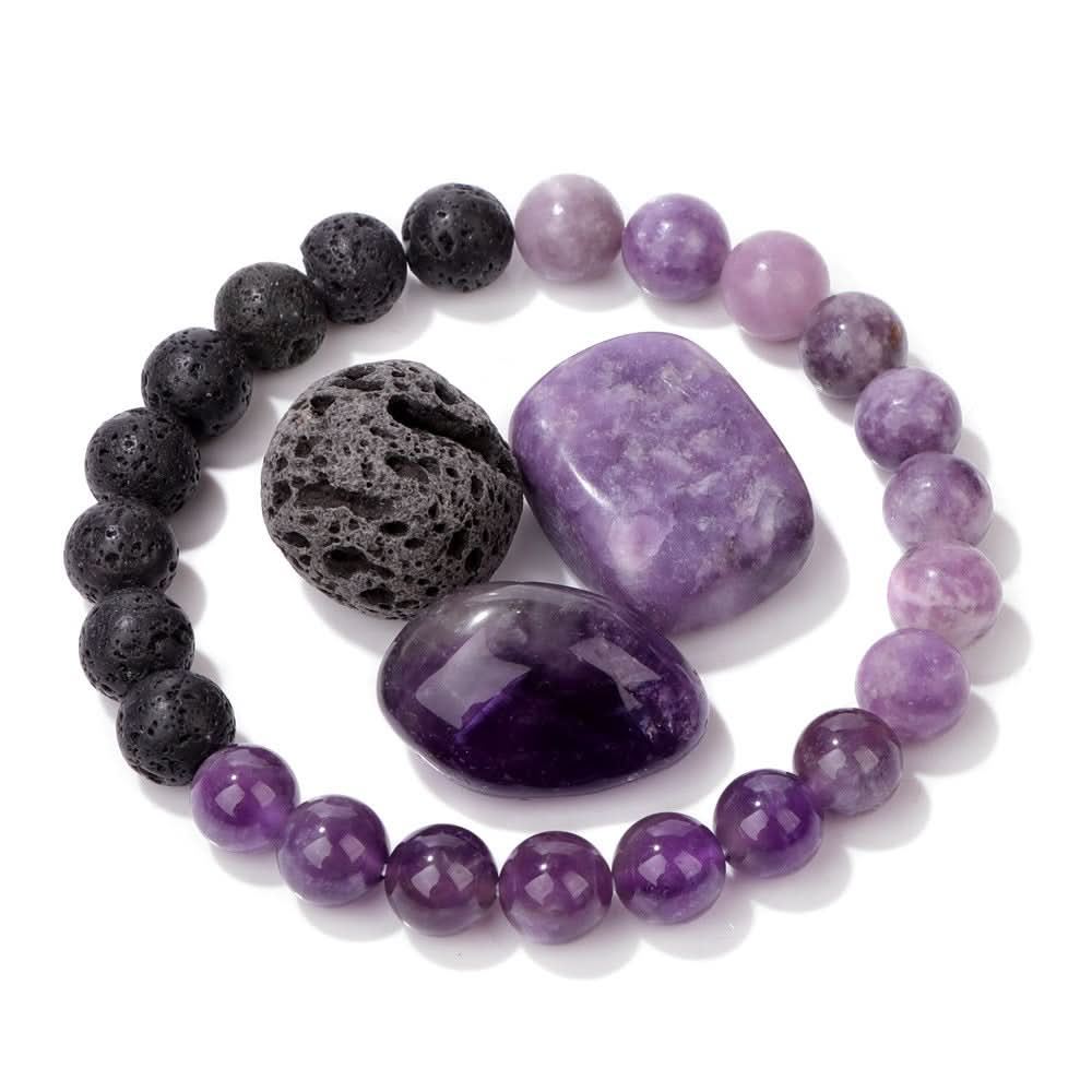 Unisex Boho Natural Stone Bracelet Set – Raw Agate & Volcanic Beads