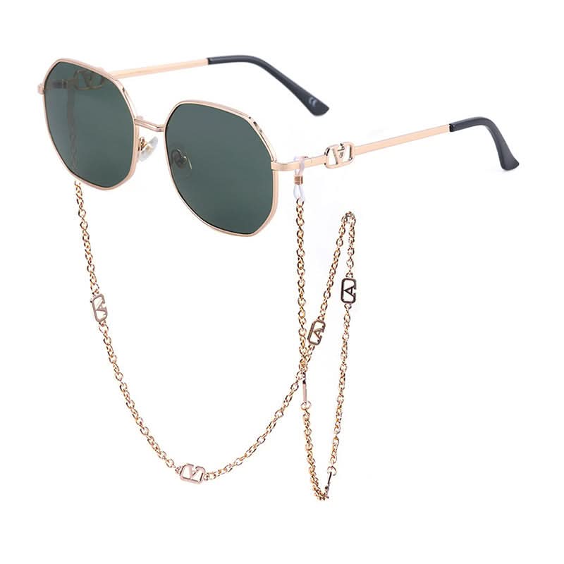 Trendy Women’s Sunglasses with Chain – Stylish Full-Frame Polygonal Shades