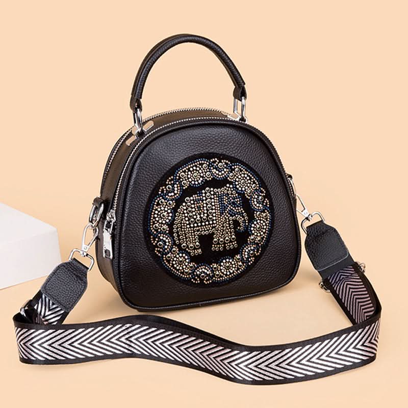 Women's Leather Handbag – Small Elephant-Pattern Crossbody Shoulder Bag