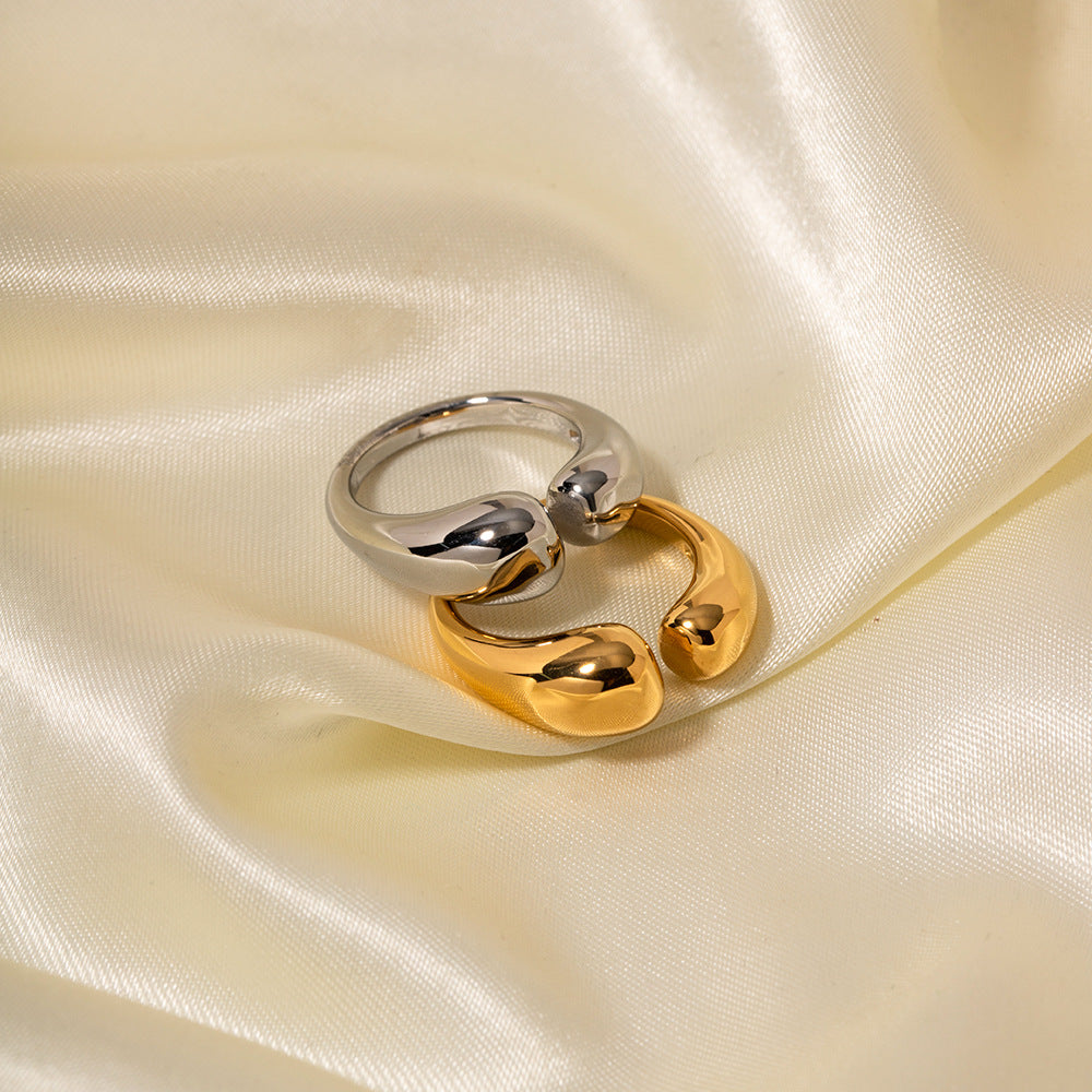 Adjustable Minimalist Stainless Steel Open Band Ring – Polished Gold & Silver Jewelry