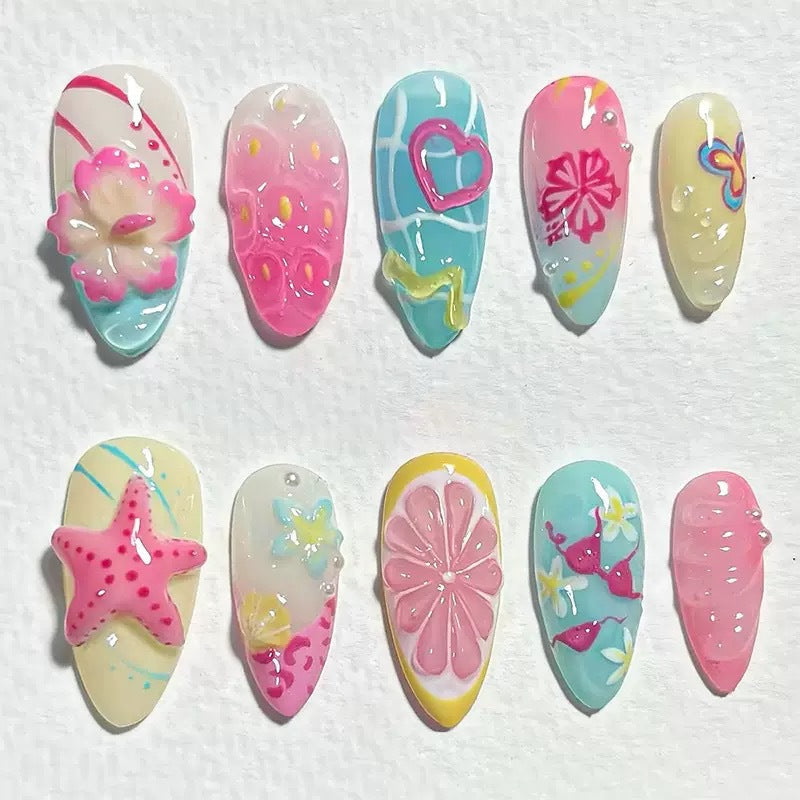 Tropical Flower Stiletto Press-On Nails – Fun Glue-on Acrylic Nails