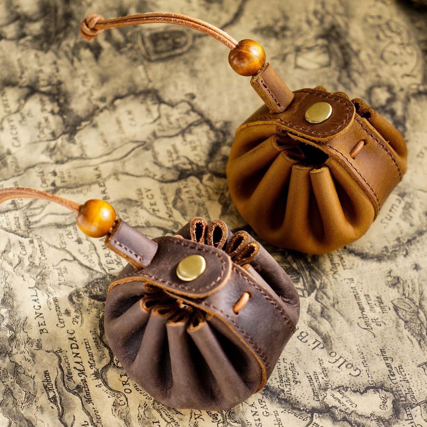 Leather Drawstring Coin Purse for Men & Women