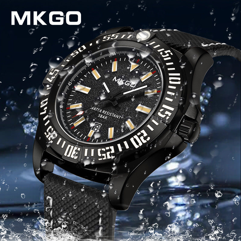 MKGO Men’s Quartz Watch with Calendar – Waterproof Leather Strap Fashion Timepiece