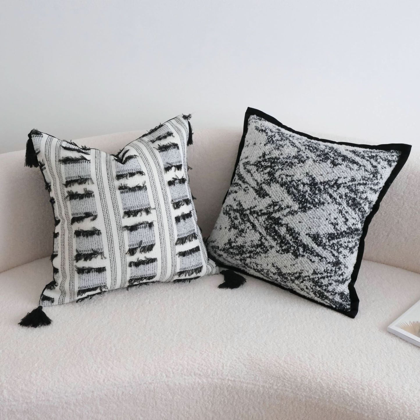 Black and White Light Luxury Tassel Pillow Cover