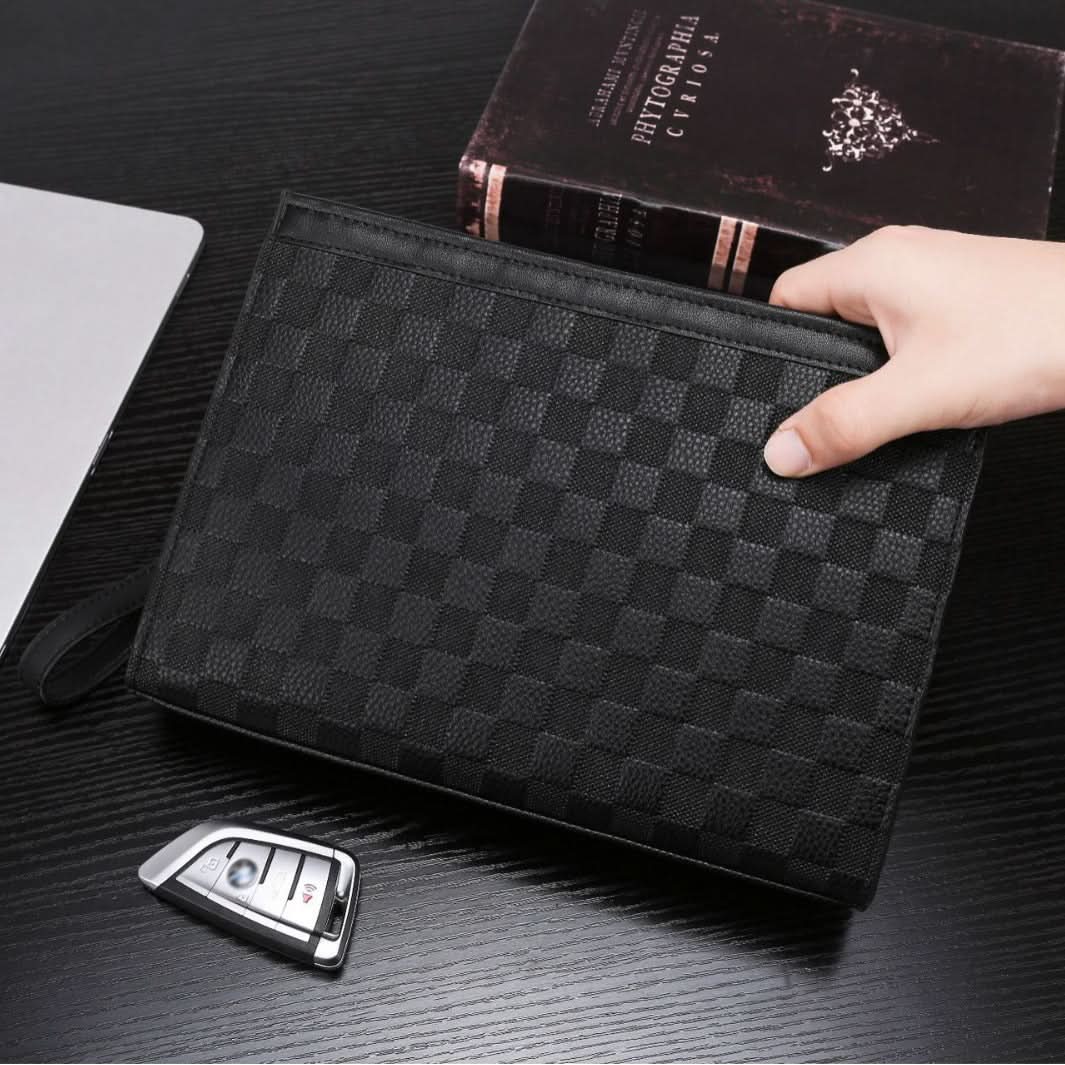 Men’s Plaid PU Leather Clutch Wallet – Business Handbag