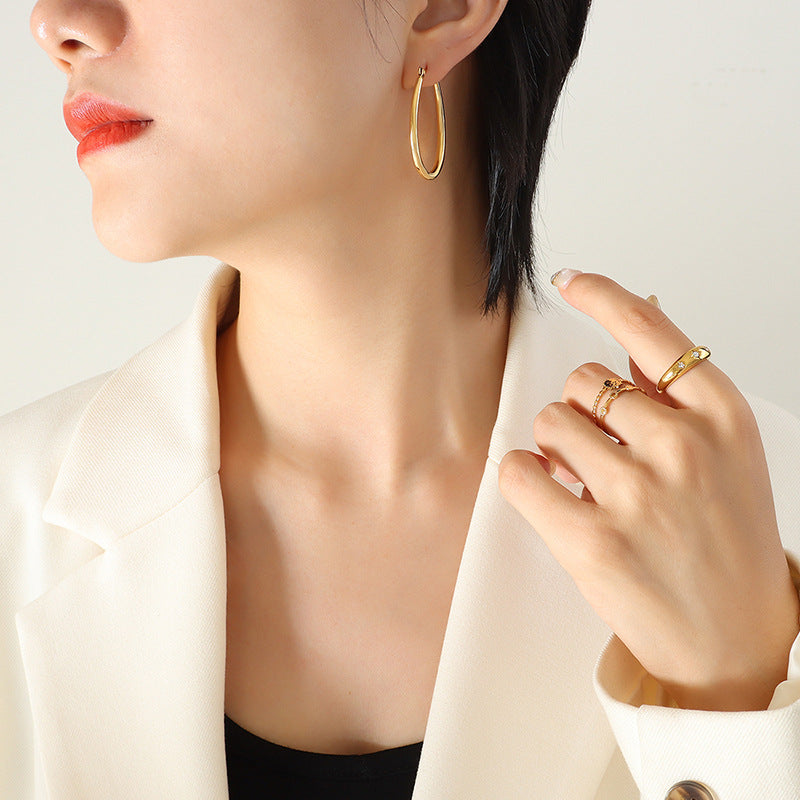 Gold U-Shaped Hoop Earrings for Women – Titanium Steel, Geometric