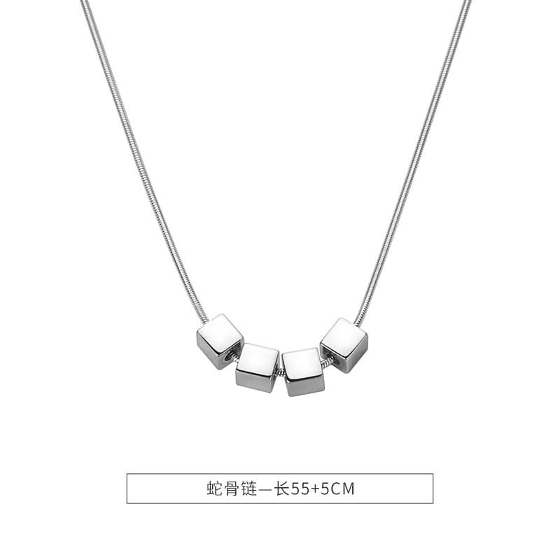 Men’s Titanium Steel Cube Pendant Necklace – Minimalist Clavicle Chain