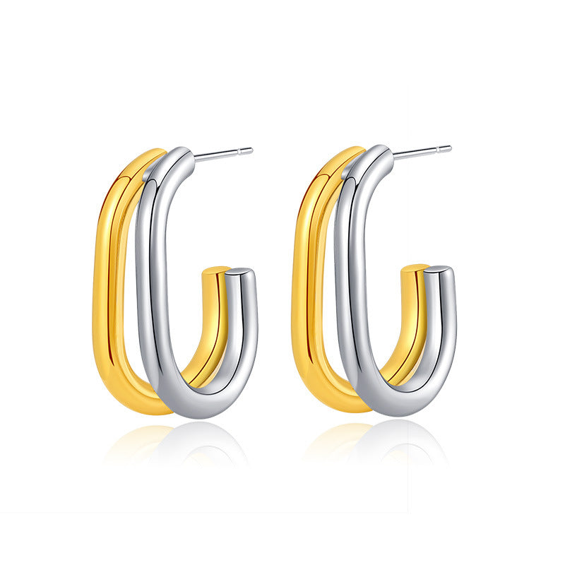 Dual-Tone Double Hoop Earrings for Women – Gold & Silver Contemporary Jewelry