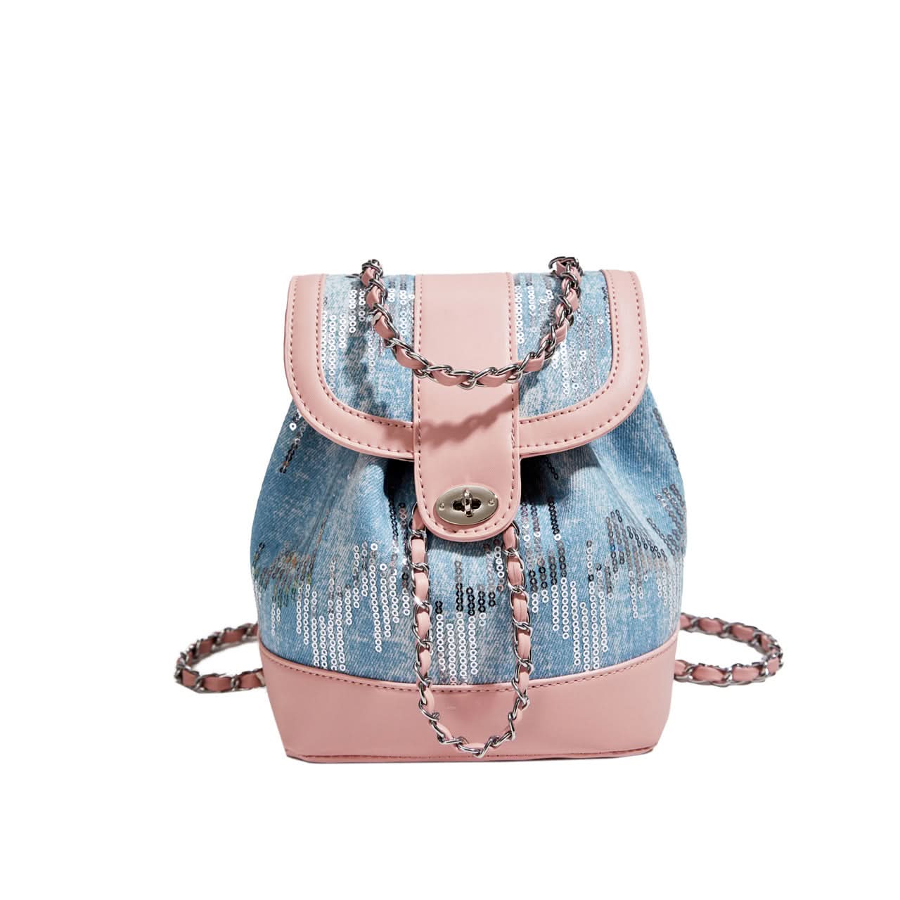 Women's Small Sequin Chain Bucket Backpack – Casual & Stylish
