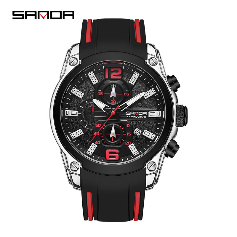 Sanda Men’s Quartz Watch – Luminous Calendar Business Watch with Silicone Strap