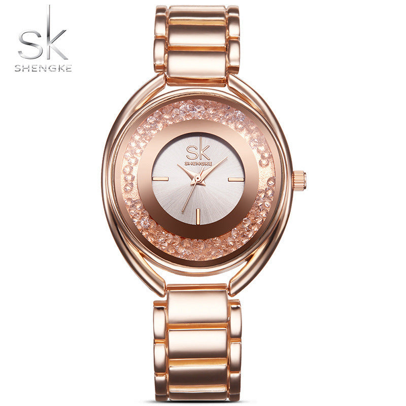 SK Women’s Quartz Alloy Watch – Casual Round Analog Wristwatch with Stainless Steel Strap