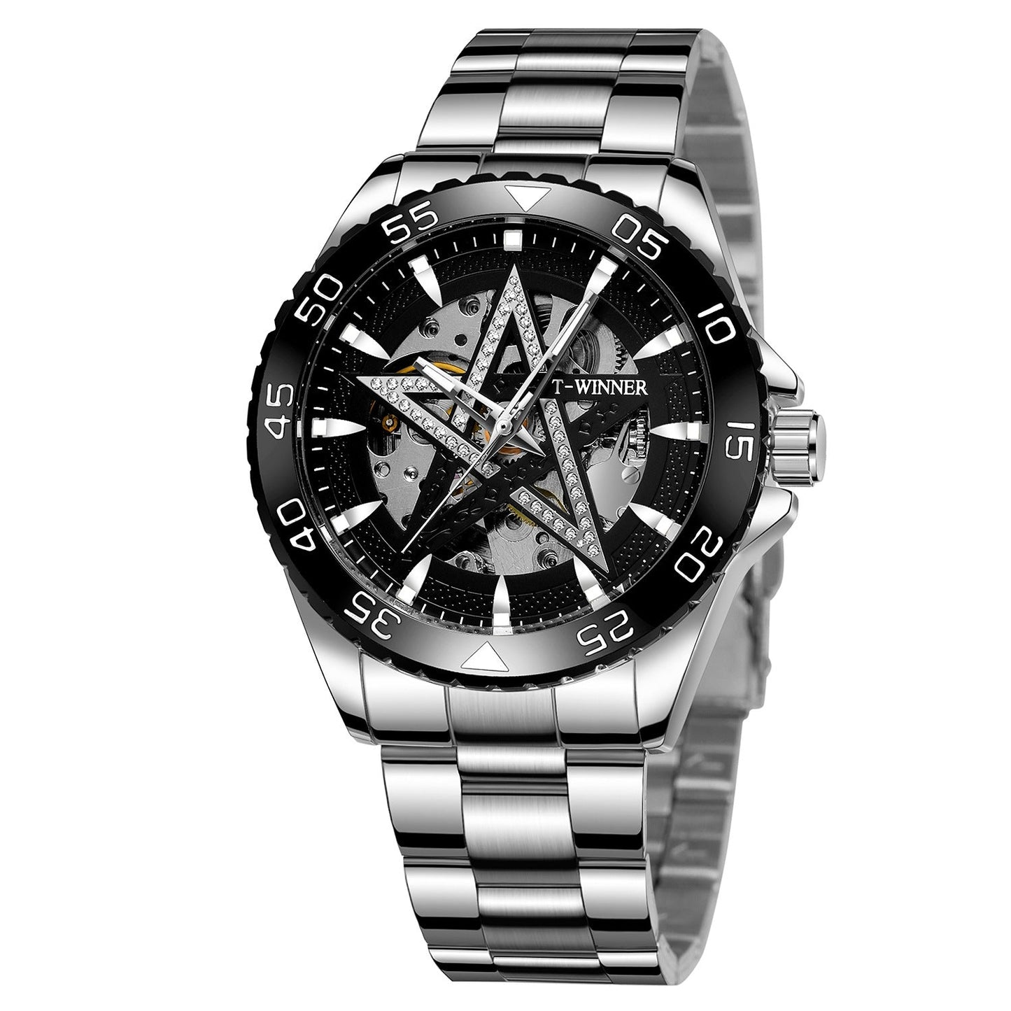 T-Winner Automatic Skeleton Watch – Five-Pointed Star Design Men’s Mechanical Timepiece