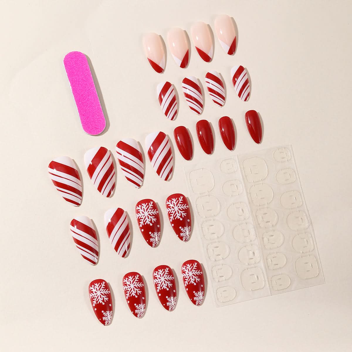 Christmas Almond French Tip Snowflake False Nails