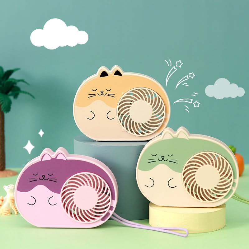 Cute Cat Mini Fan – USB Rechargeable, 3-Speed Handheld & Desktop Fan