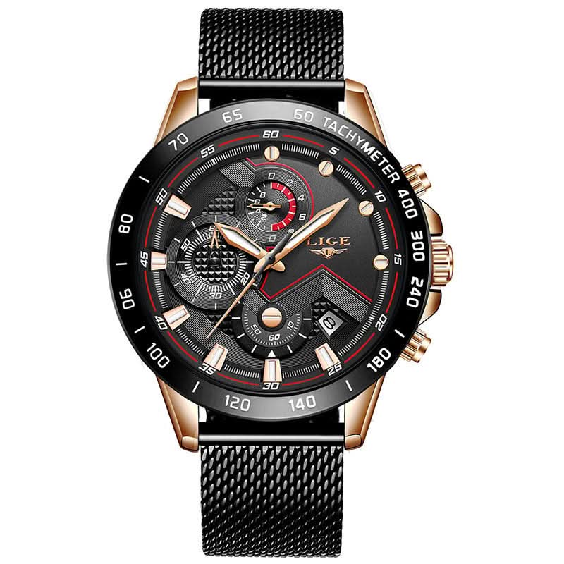 Men’s Mesh Chronograph Quartz Watch – with Stainless Steel Strap