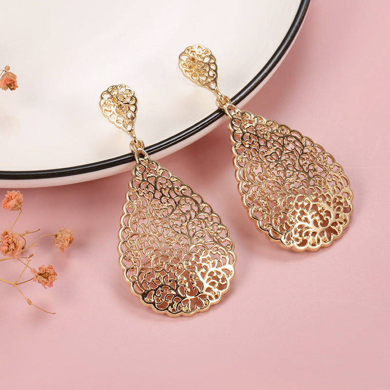 Rose Gold Leaf Hollow Earrings – Ethnic Style Geometric Jewelry