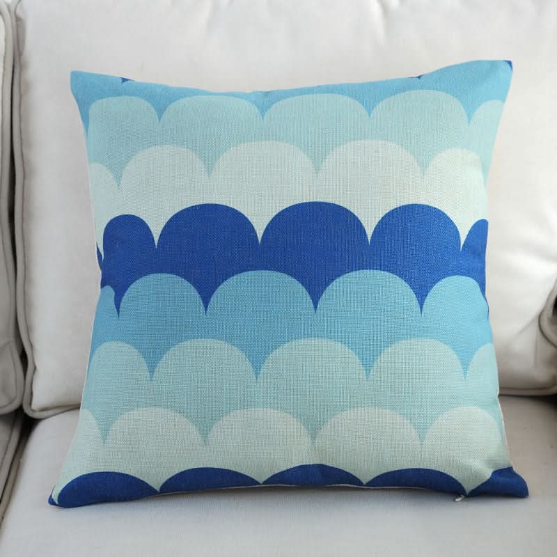 1 pc Mediterranean Sofa Cushion – Blue Square Pattern, Jacquard Cotton & Linenow