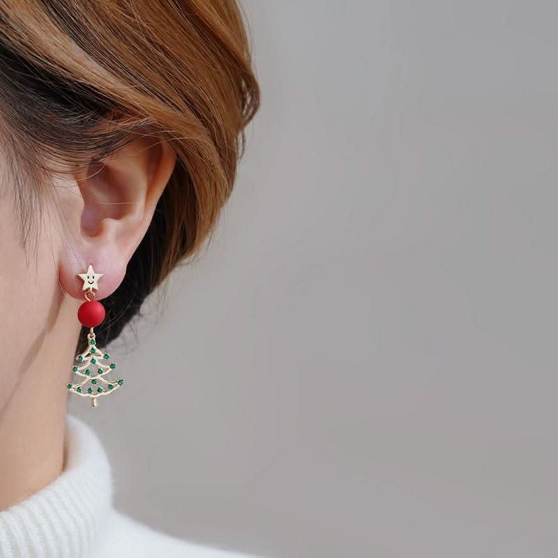 Christmas Tree Pearl Star Earrings for Women