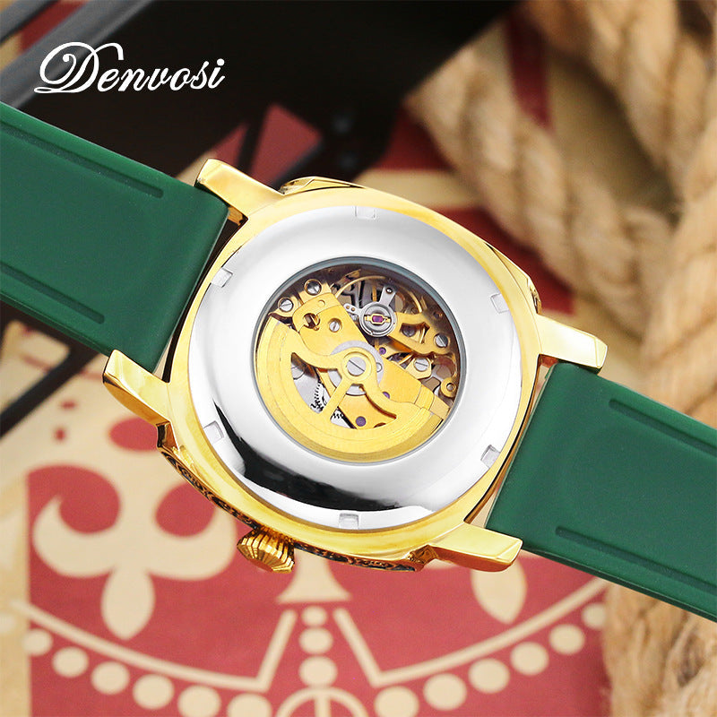 Men's Retro Square Hollow Automatic Mechanical Watch