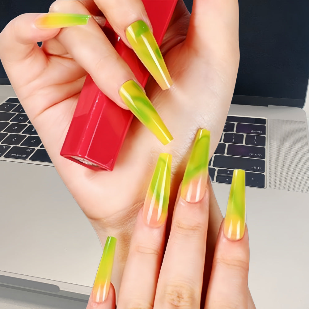 Neon Green & Yellow Ombre Coffin Press-On Nails – Bold Matte Acrylic False Nails