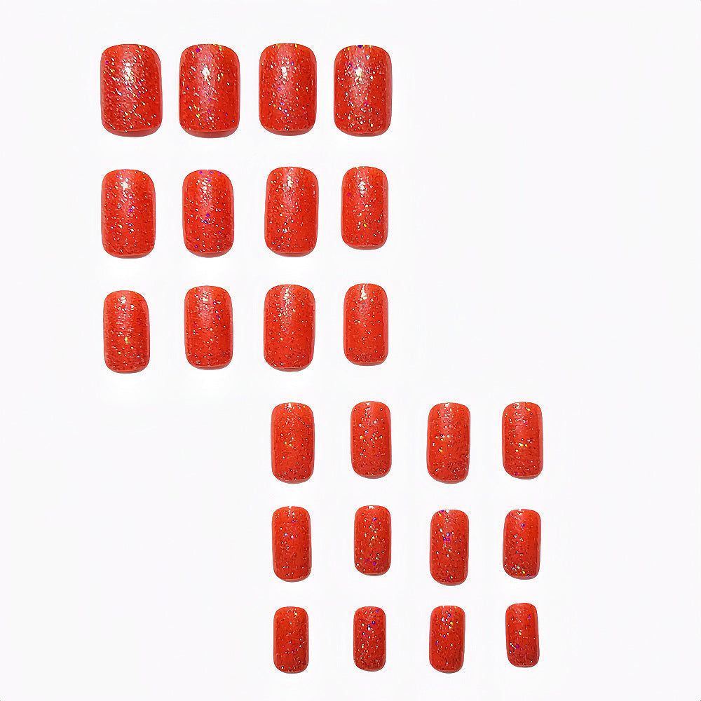 Glam Chic Red Shimmer Press-On Nails – Square Gradient Glitter Acrylic Nails Set